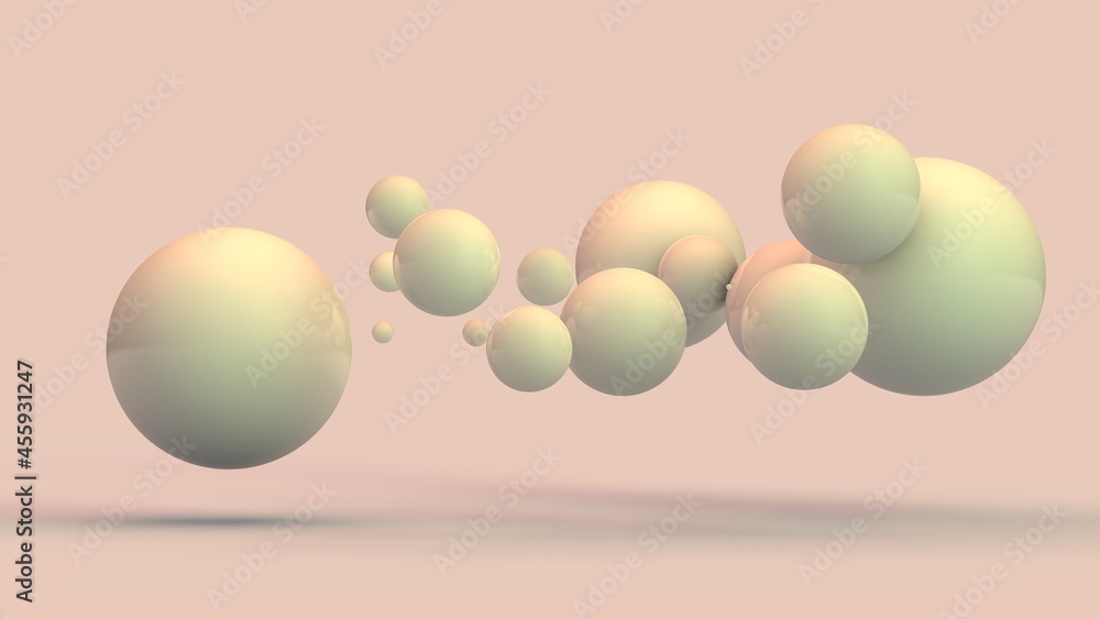 Poster 3d rendering of an abstract background of many white balls, spheres of different sizes. geometric co