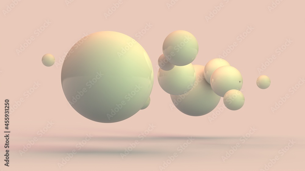 Poster 3d rendering of an abstract background of many white balls, spheres of different sizes. geometric co