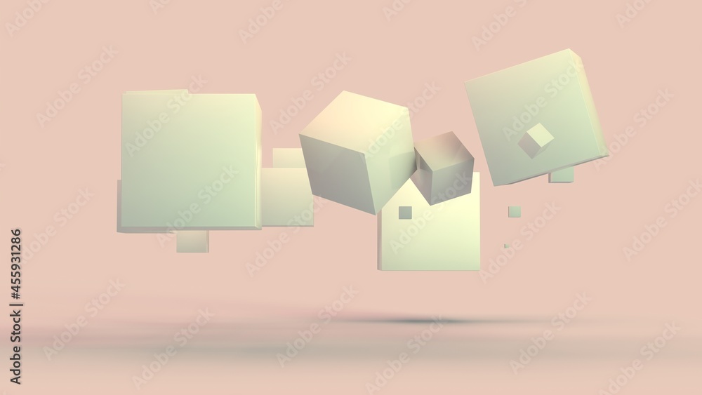 Aufkleber 3d rendering of a set of white cubes of different sizes hanging in weightlessness. abstract illustra