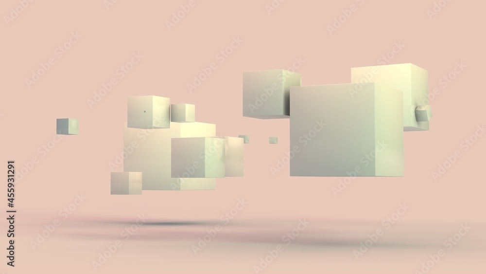 Aufkleber 3d rendering of a set of white cubes of different sizes hanging in weightlessness. abstract illustra