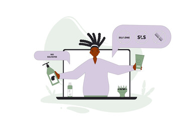 Curly girl method rules. Blogger giving advice tools and hair cosmetics products for wavy, curl, coils, afro hairstyles.