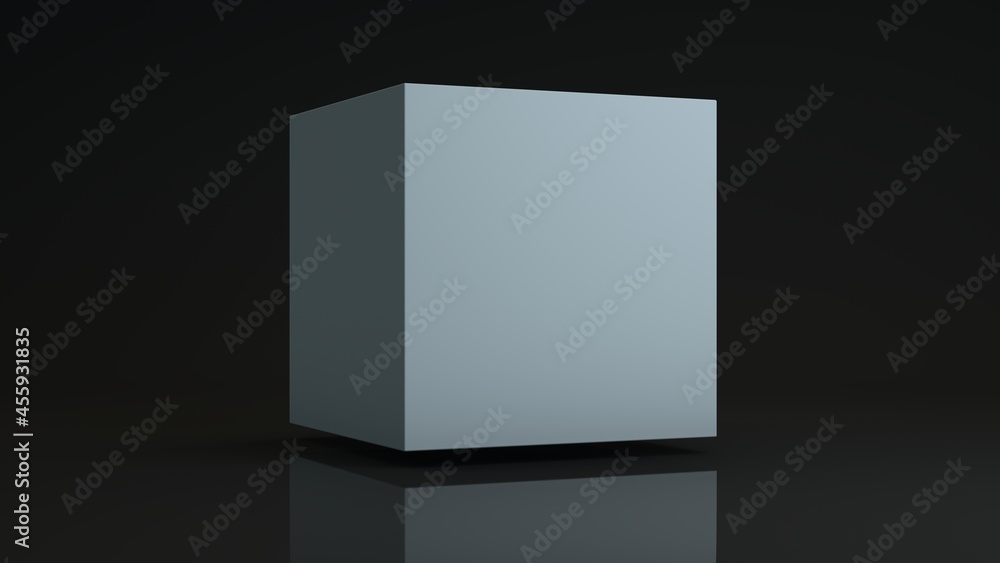 Poster 3d rendering of a mysterious metal cube with smooth edges, in a studio with reflections. abstract il