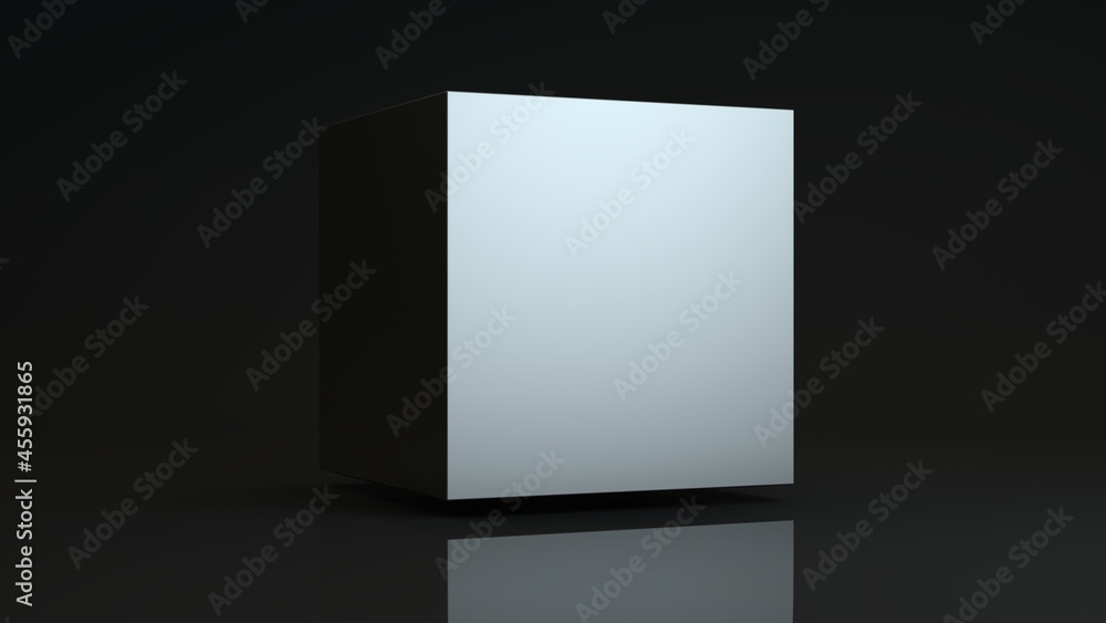 Poster 3d rendering of a mysterious metal cube with smooth edges, in a studio with reflections. abstract il