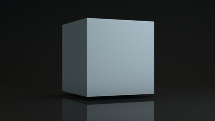 3d rendering of a mysterious metal cube with smooth edges, in a studio with reflections. Abstract illustration, geometric backgrounds.