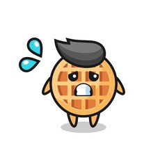 Obraz premium circle waffle mascot character with afraid gesture