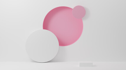 Product display and Pedestal for display concept.Blank product stand with geometrical form on pastel color background for new product,banner,sale,cosmetic,presentation.with copy space.3D render