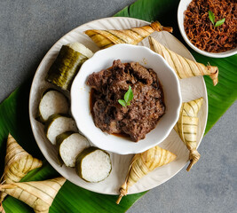Popular food for breaking fast during Ramadan. Ramadan Food. Food like lemang, ketupat palas, beef...