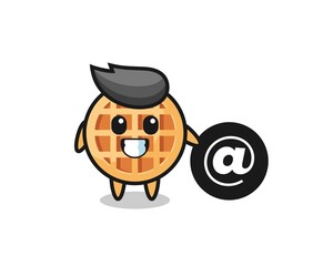 Cartoon Illustration of circle waffle standing beside the At symbol