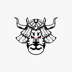 bull head samurai illustration. creative, animal, detiled and line art style. suitable for logo, icon, symbol and sign. such as e sports, sports logo and t shirt design