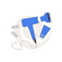 Hairdryer with diffuser nozzle, clips and gel for styling