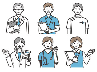 福祉、医療従事者の人物のベクターイラスト素材／医者／薬剤師／上半身／バストアップ