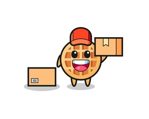 Mascot Illustration of circle waffle as a courier