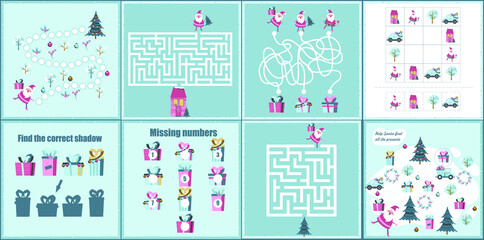 Christmas maze. I spy. Kids mini game for development.