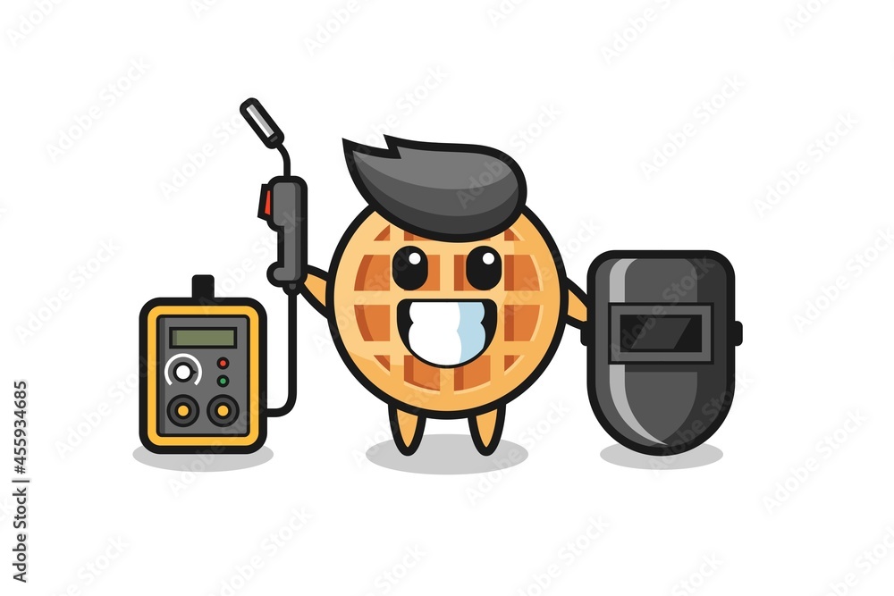 Sticker Character mascot of circle waffle as a welder