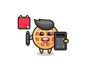 Illustration of circle waffle mascot as a graphic designer