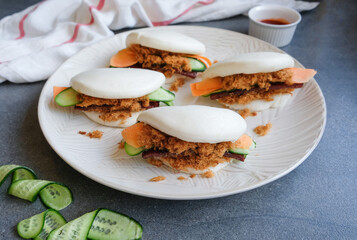 Delicious homemade snacks. Steamed Guo Bao with Meat Floss & Bakkwa aka Grilled Dried Meat. Great for family, friends, visitor guest. Easy to prepare, all shop bought food and fresh produce.