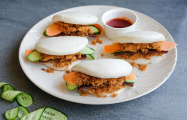 Delicious homemade snacks. Steamed Guo Bao with Meat Floss & Bakkwa aka Grilled Dried Meat. Great for family, friends, visitor guest. Easy to prepare, all shop bought food and fresh produce.