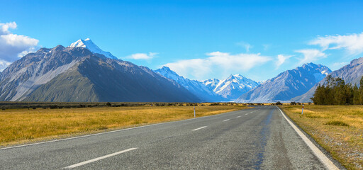 Road to Mt. Cook, New Zealand national park