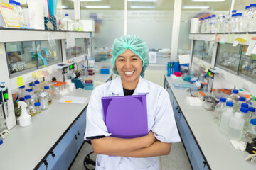 Obraz premium Picture of the scientists working in the laboratory and smiling, Concept science and technology, Science background