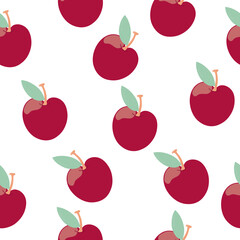 Apple seamless pattern on white background. Red apple vector.