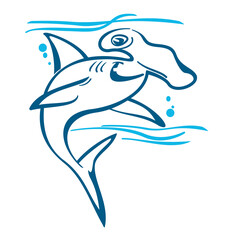 Hammerhead shark - vector illustration, isolated vector images. Wall decoration.