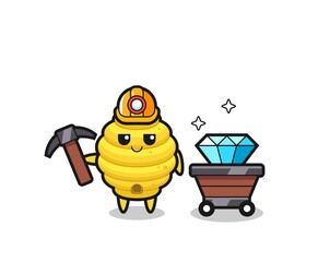 Character Illustration of bee hive as a miner