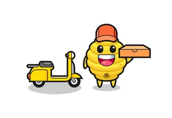 Character Illustration of bee hive as a pizza deliveryman