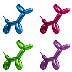 Bright shiny collage of many balloon dogs figure multicolor isolated on the white background