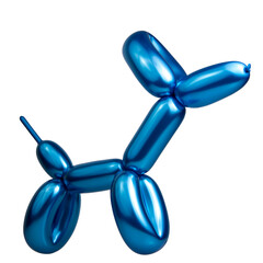 Bright shiny balloon dog figure blue color isolated on the white background