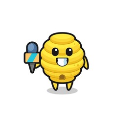 Character mascot of bee hive as a news reporter