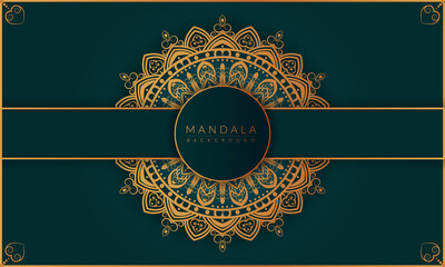 luxury mandala design background template  with gold color 