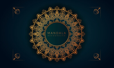luxury mandala design background template  with gold color 