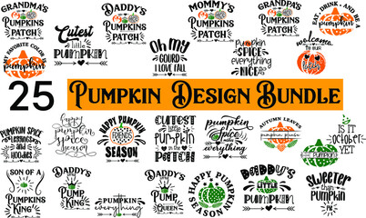 25 Collection of pumpkin Halloween fall autumn hand lettered design elements. Bundle of pumpkin vector fall holiday quotes phrases for print decor.