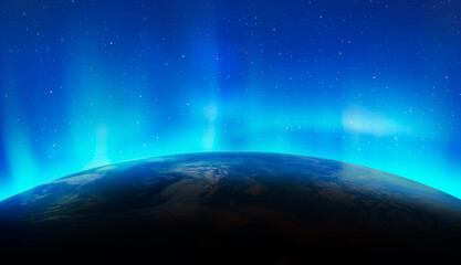 Northern lights aurora borealis over the planet Earth 