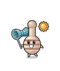 honey dipper mascot illustration is catching butterfly