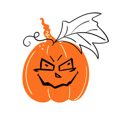 Pumpkin Face for Halloween Holiday. Carving eyes and mouth. Cute vegetable for 31 of October party