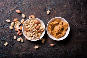 Close-up of tasty peanut paste for breakfast