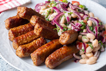 Turkish Tekirdag or inegol Kofte with Piyaz Salad