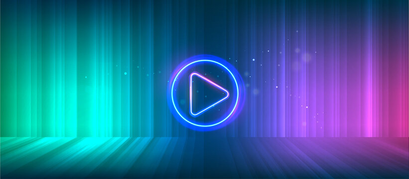 Wide gaming background with glowing lines. Abstract hi-tech background for display product. Multimedia, audio, video, cinema, music.