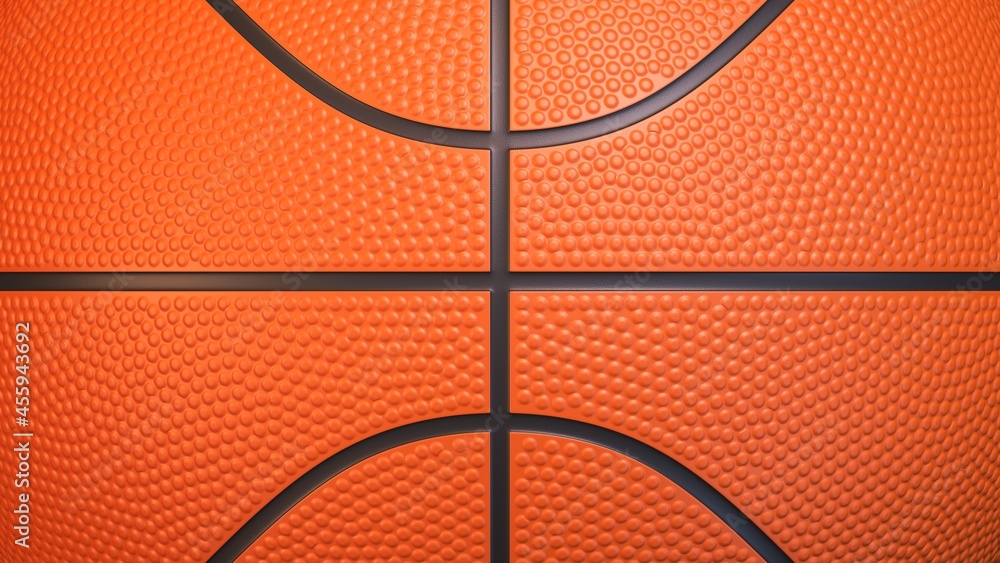 Wall mural basketball ball background. close up front view of orange basketball ball with realistic dimple text