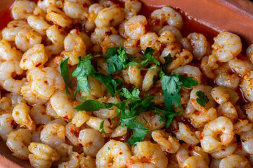 Tiny fried shrimp with sauce, Butter Casserole Shrimp (Turkish name; cimcim karides tava or Tereyağlı Güveç Karides)
