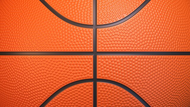 Basketball ball background. Close up front view of orange basketball ball with realistic dimple texture. 3d rendering