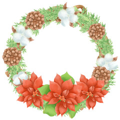 クリスマスをイメージしたポインセチアのフワワーリース／Poinsettia fluffy wreath with the image of Christmas