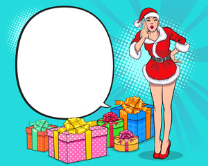 woman santa shouting with hand around mouth