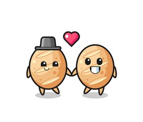 french bread cartoon character couple with fall in love gesture