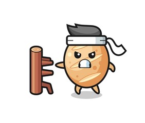 french bread cartoon illustration as a karate fighter