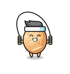 french bread character cartoon with skipping rope