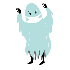 Little child in halloween ghost costume. Vector illustration in flat cartoon style isolated on white background