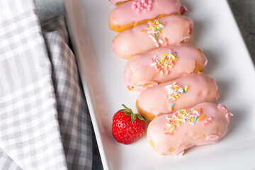 Delicious fruity and chocolate eclair