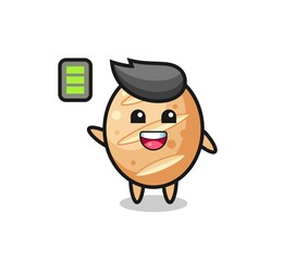 french bread mascot character with energetic gesture